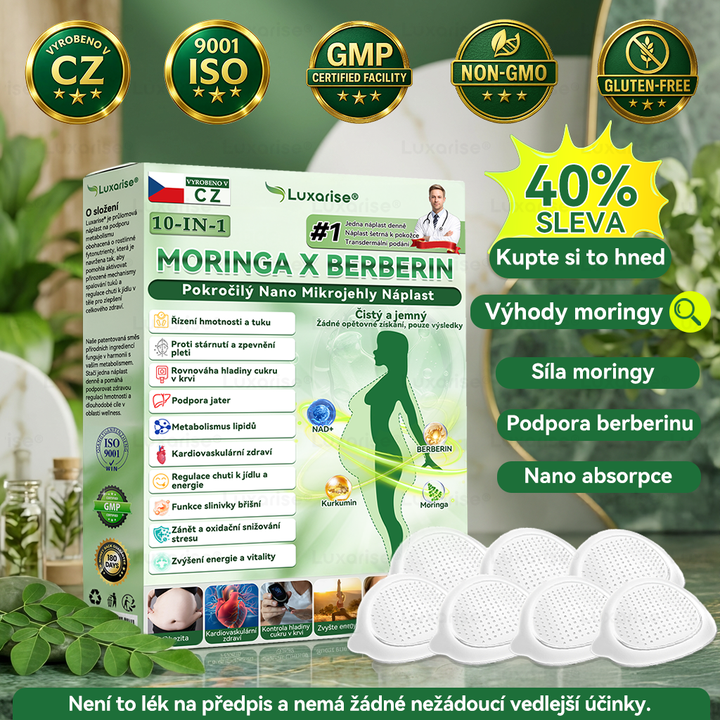 Oficiální obchod  |𝗟𝘂𝘅𝗮𝗿𝗶𝘀𝗲® MORINGA X BERBERIN  10-IN-1 Pokročilý Nano Mikrojehly Náplast(Jedna náplast denně, viditelné změny již za 7 dní) ✅ Pomáhá při obezitě, cukrovce, spánkové apnoe, problémech s klouby a dalších potížích 🌹